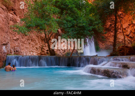 Mooney Falls, Havasupai Indian Reservation, Grand Canyon, Arizona. Stock Photo