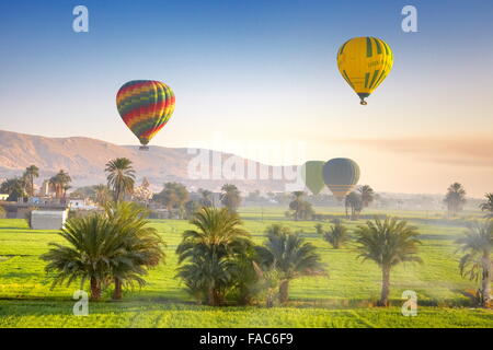 Egypt - balloon flights over the west bank of the Nile, landscape of mountains and green valley Stock Photo