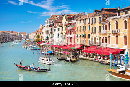 Venice view from the Rialto Bridge, gondola on the Grand Canal, Venice, Veneto, Italy Stock Photo