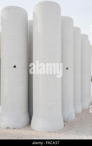 Concrete drainage pipes for industrial building construction. Stock Photo