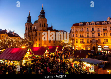 Prague Old Town Square, St Nicholas Church Prague Christmas Market Prague Czech Republic Stock Photo