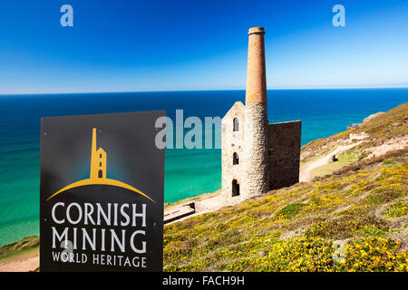 An old abandoned tin mine on moorland above St Agnes, Cornwall, UK. Stock Photo