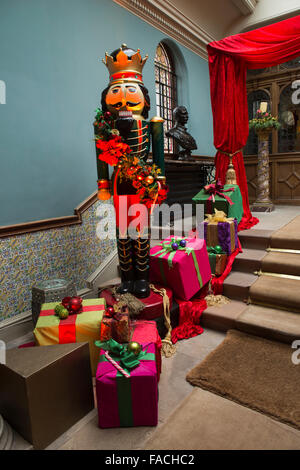 UK, England, Cheshire, Knutsford, Tatton Hall, Nutcracker themed Christmas decorations in Family Entrance Stock Photo