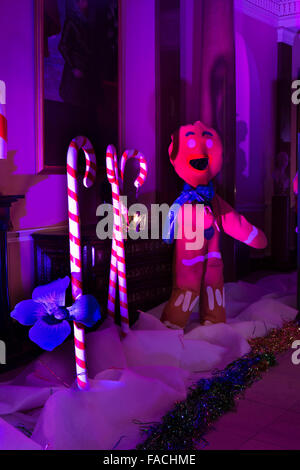 UK, England, Cheshire, Knutsford, Tatton Hall, Entrance Hall Nutcracker Xmas decorations, Land of Sweets Stock Photo