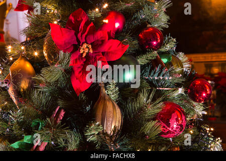 UK, England, Cheshire, Knutsford, Tatton Hall Nutcracker Xmas decorations, Card Room, Christmas tree decorations Stock Photo