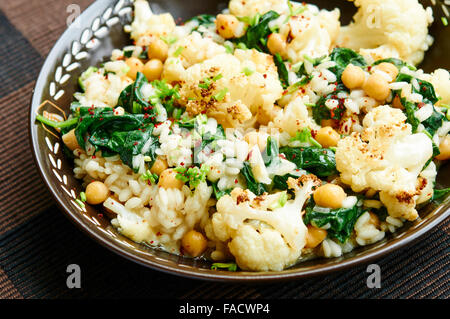 Roasted Cauliflower Risotto with Spinach and Chickpeas