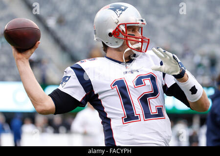 December 27, 2015, New England Patriots quarterback Tom Brady (12) throws the ball prior to the NFL game between the New England Patriots and the New York Jets at MetLife Stadium in East Rutherford, New Jersey. Christopher Szagola/CSM Stock Photo