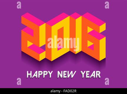 Happy New Year 2016 retro greeting card banner design with colorful vintage isometric text. EPS10 vector. Stock Vector