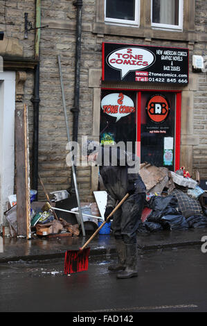 Hebden Bridge Boxing Day Flood cleanup Stock Photo