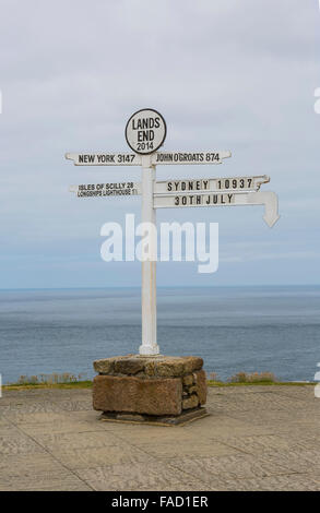 Lands End Sign Post  in Cornwall, United Kingdom Stock Photo