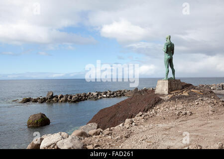 The statue 'O homem do mar' in tribut to fishermen. Paul do Mar, Madeira Stock Photo