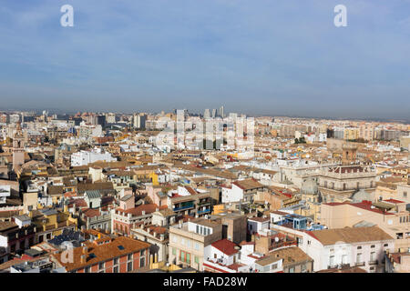 Valencia, Spain.  View over the city from the Micalet Tower or Torre del Micalet aka El Miguelete, of the cathedral. Stock Photo