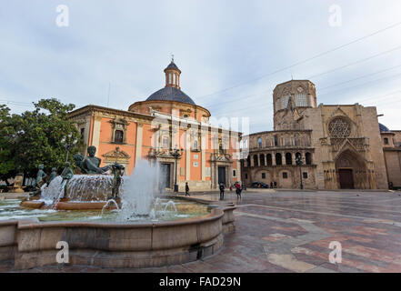 Valencia, Spain.  Western view from Our Lady Square of  The Metropolitan Cathedral–Basilica Stock Photo