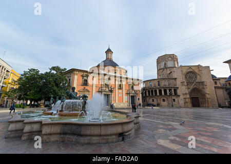 Valencia, Spain.  Western view from Our Lady Square of  The Metropolitan Cathedral–Basilica Stock Photo