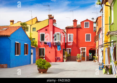 Multicolored houses in Burano Island near Venice, Italy Stock Photo