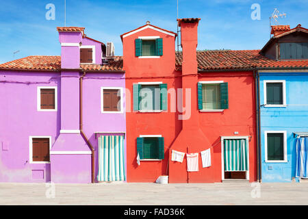 Characteristic colourful houses in village of Burano near Venice in Italy (Burano Lagoon Island), UNESCO Stock Photo