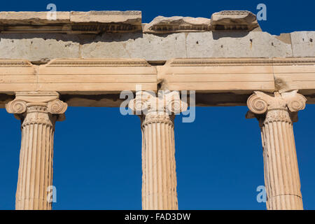 Athens, Attica, Greece.  Ionic capitals on columns of the Erechtheion on the Acropolis. Stock Photo