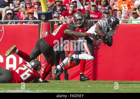 Florida, USA. 27th Dec, 2015. Zack Wittman | Times.The Tampa Bay Buccaneers defense attempts to hold back Chicago Bears wide receiver Eddie Royal during the Tampa Bay Buccaneers game against the Chicago Bears on Sunday, December 27, 2015 at Raymond James Stadium in Tampa. The Buccaneers couldn't bring in the win against the Bears, losing 26-21 during their last home game of the season. Credit:  Tampa Bay Times/ZUMA Wire/Alamy Live News Stock Photo