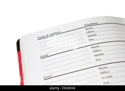 an open address book on white background Stock Photo