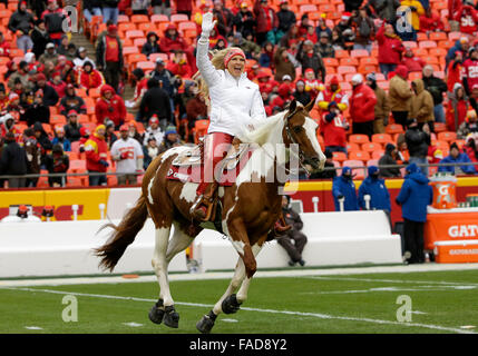 Kansas City Chiefs mascot Warpaint is seen before an NFL football game ...