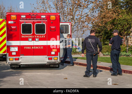 Sonoma Valley Fire Rescue at the Jacuzzi Family Vineyard, Sonoma, California, USA Stock Photo