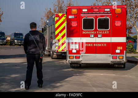 Sonoma Valley Fire Rescue at the Jacuzzi Family Vineyard, Sonoma, California, USA Stock Photo