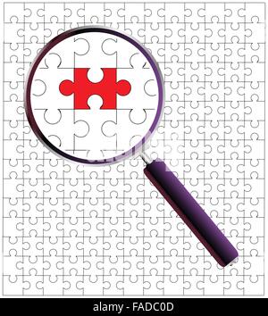 A jigsaw puzzle under the magnifying glass Stock Vector