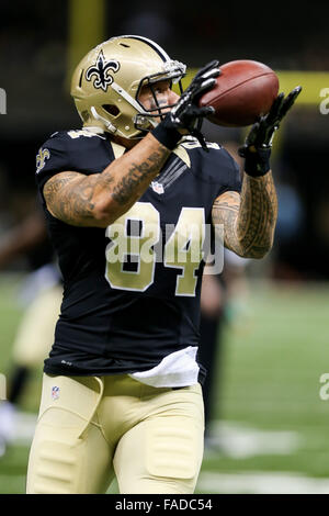 With only seconds left in the game New Orleans Saints tight end Jimmy  Graham (80) takes a Drew Brees pass 12 yards to setup the game winning 31  yard field goal by