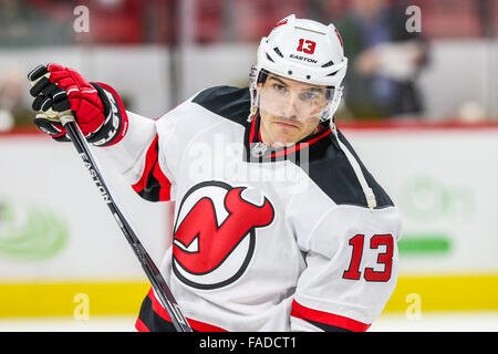 New Jersey Devils left wing Mike Cammalleri (13) during the NHL game between the New Jersey Devils and the Carolina Hurricanes at the PNC Arena. Stock Photo