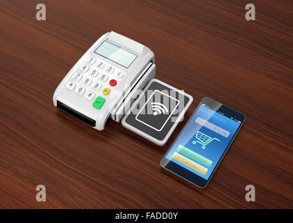 Using smart phone to process payment. Smart cashless mobile payment concept. Stock Photo