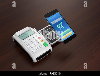 Using smart phone to process payment. Smart cashless mobile payment concept. Stock Photo