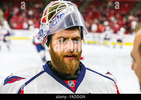 Washington Capitals goalie Braden Holtby (70) during the NHL game between the Washington Capitals and the Carolina Hurricanes at the PNC Arena. Stock Photo