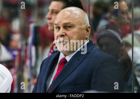 Washington Capitals head coach Barry Trotz during the NHL game between the Washington Capitals and the Carolina Hurricanes at the PNC Arena. Stock Photo