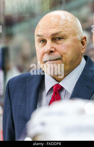 Washington Capitals head coach Barry Trotz during the NHL game between the Washington Capitals and the Carolina Hurricanes at the PNC Arena. Stock Photo