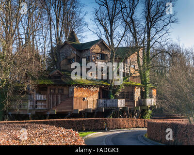 The Treehouse in Alnwick Castle Garden built high in a copse of mature lime trees houses restaurants and other facilities Stock Photo