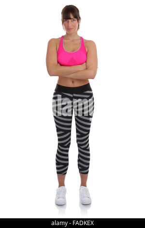 Young fitness sports woman workout standing fit slim full body isolated on a white background Stock Photo