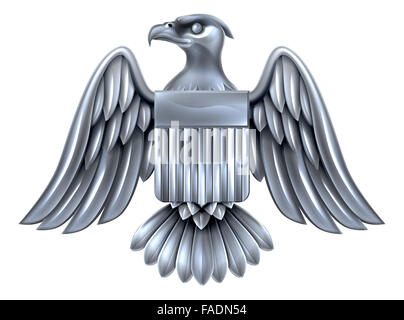Silver metal American Eagle Design with bald eagle of the United States with American flag shield Stock Photo