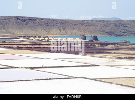 Janubio Salt works. Lanzarote island, Canary Islands, Spain. Stock Photo