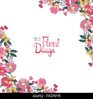 Floral corner with flowers berries and butterfly Stock Vector