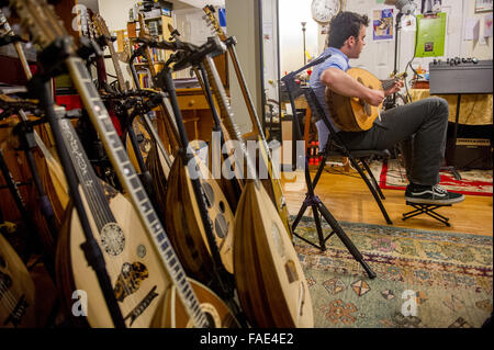 Man playing Greek Lute Stock Photo