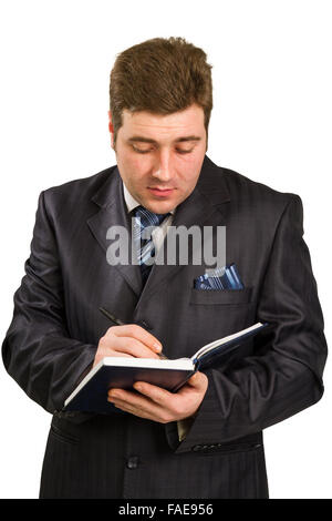 Businessman holding a pen requesting a signature on a document Isolated ...