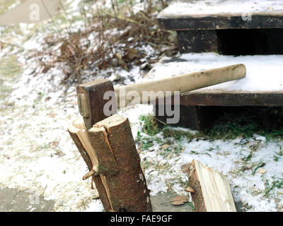 Ax Stuck In Woods Stock Photo
