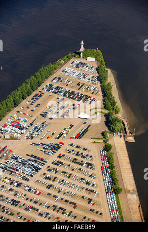 Aerial view, BLG Auto Terminal Hamburg, car be loaded on ships in the Port of Hamburg, auto dump, Hamburg Harbour, Elbe, Hamburg Stock Photo