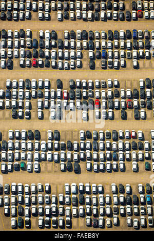 Aerial view, BLG Auto Terminal Hamburg, car be loaded on ships in the Port of Hamburg, auto dump, Hamburg Harbour, Elbe, Hamburg Stock Photo