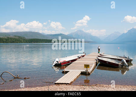 Jetty at Apgar on Lake McDonald in Glacier National Park, Montana, USA. Stock Photo