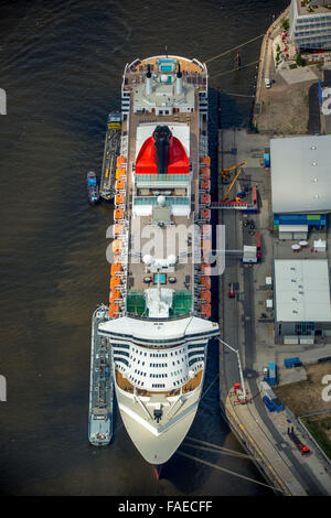 Aerial view, cruise terminal, Unilever House Cruise ship Queen Mary 2, Hamburg Harbour, Elbe, Hamburg, Free and Hanseatic City Stock Photo