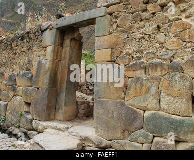 Ancient Incan stonework in Ollantaytambo, Peru. Stock Photo