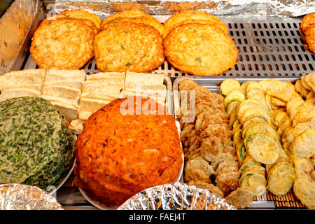 Korean pancake sold on market stall Stock Photo