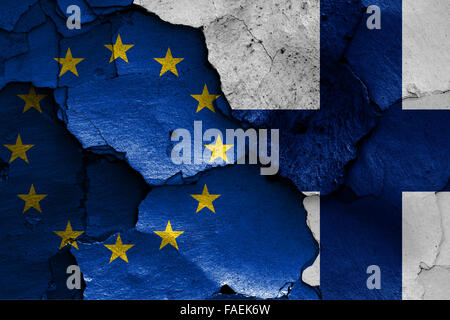 Flags of EU and Finland painted on cracked wall Stock Photo - Alamy