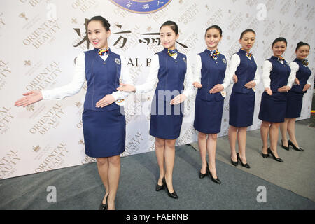 Qingdao, China. 29th Dec, 2015. Candidates attend an audition for model & flight attendant in Qingdao, east China's Shandong Province, Dec. 28, 2015. A professional audition for model & flight attendant facing national high schools was held here on Monday, attracting more than 1,000 high school graduates from across the country. Credit:  Xinhua/Alamy Live News Stock Photo